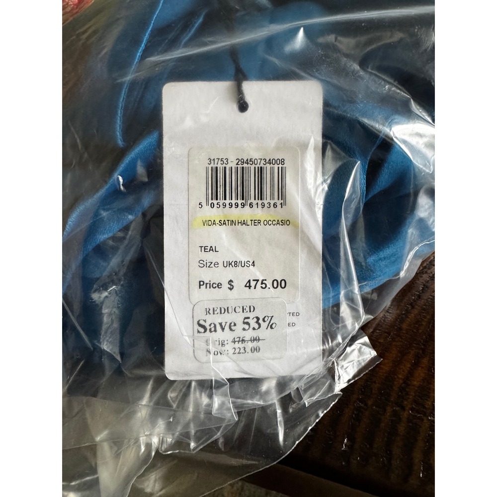 NWT Reiss Vida Satin Halter Neck Dress in Teal / Sizes 4 & 8/ In stores for $475 - Picture 6 of 6